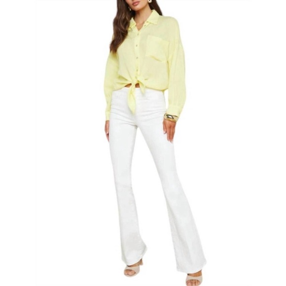 L'Agence Talitha Tie Blouse Yellow Button Up Shirt Linen Blend Top - Picture 8 of 15